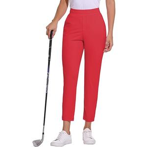 Lightweight Golf Pants Women Work Gym Athletic Workout Sweatpants with Pockets Travel Casual 7/8 Ankle Cropped L (27" inseam)
