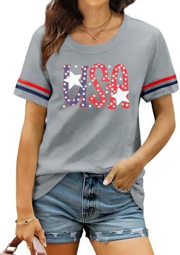 4th of July Shirts USA Shirt: American Flag Shirt Women Oversized - Patriotic Tshirt - USA Stars Stripes Tee Tops S