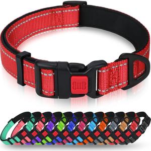 Taglory Reflective Dog Collar with Safety Locking Buckle, Adjustable Nylon Pet Collars for Large Dogs Female Male, Red, L (Large (Pack of 1))