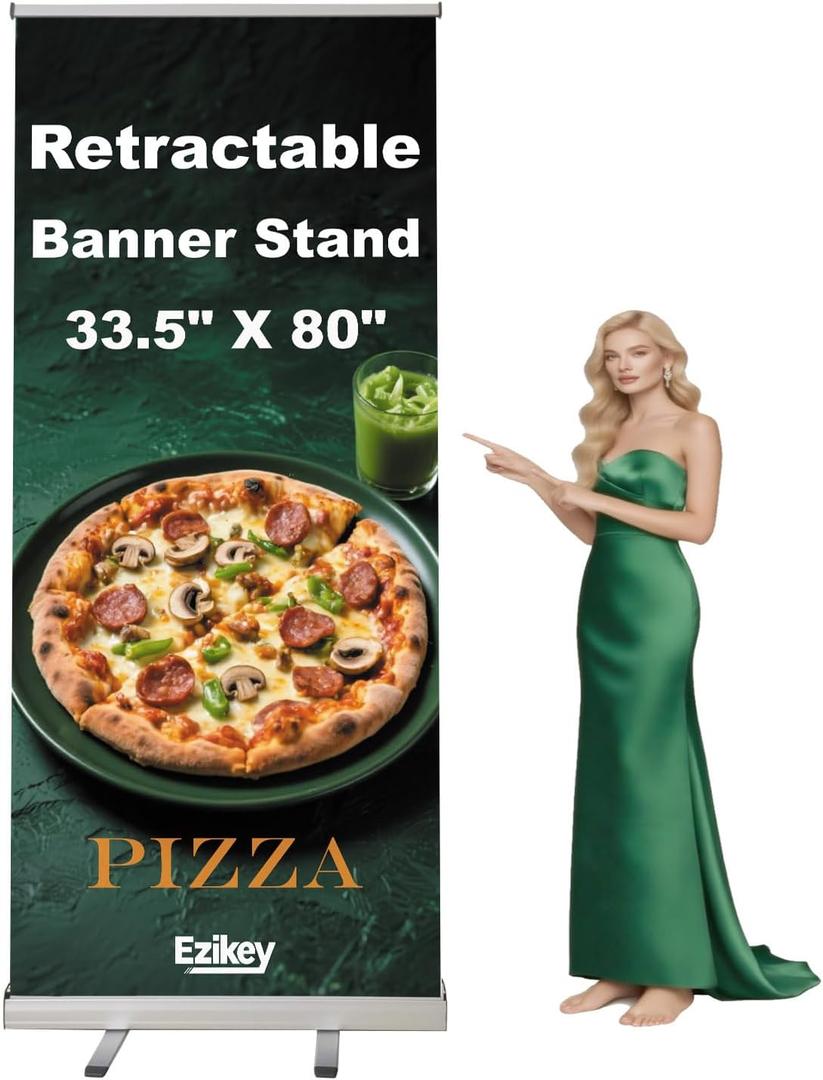 Retractable banner Stand 33.5"x80" with Padded Carry Bag Portable Roll Up Banner Metal Display Stands for Trade Shows Events Personal Celebrations (33.5"x80")
