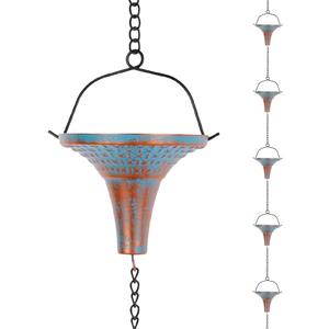 10 Ft Rain Chains for Gutters, Metal Rain Catcher Chain for Eaves Drainage, Rain Gutter Chains with 10 Blue Funnel Cups, Adjustable Rain Chain for Outdoor Decor