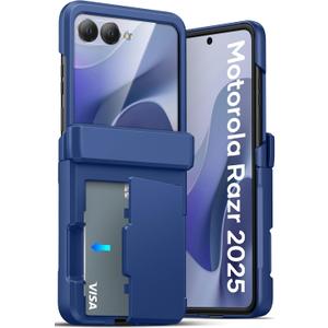 ATATOO for Motorola Razr 2025 Wallet Case, Built-in Card Holder (3 Cards) & Hinge Protection & HD Screen Protector, Military Grade Protection, Rugged Shockproof Phone Case for Moto Razr 2025, Blue