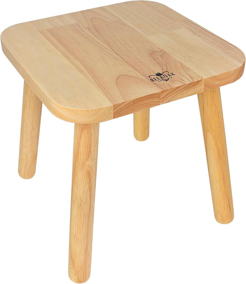 BEE&OAK 11 Inch Wooden Step Stools for Adults, Solid Rubber Wood Non-Slip Step Foot Stool, Heavy Duty 300 lbs One Step Stool for Bedroom, Bathroom, Kitchen,Outdoor (Natural)