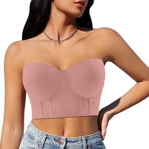 Runilut Women Longline Strapless Push Up Full Coverage Underwire Deep Cup Smoothing Bra, 42B