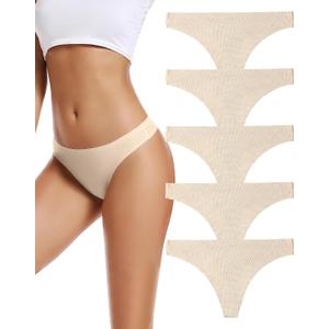 voenxe Seamless Women Underwear Thongs,No Show Ladies Thong,No Line Workout Breathable Comfortable Panties,Soft Undies,5-Pack (XL)