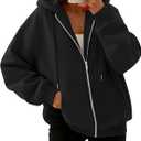 Trendy Queen Womens Zip Up Hoodies 2026 Oversized Sweatshirt (Black, M)