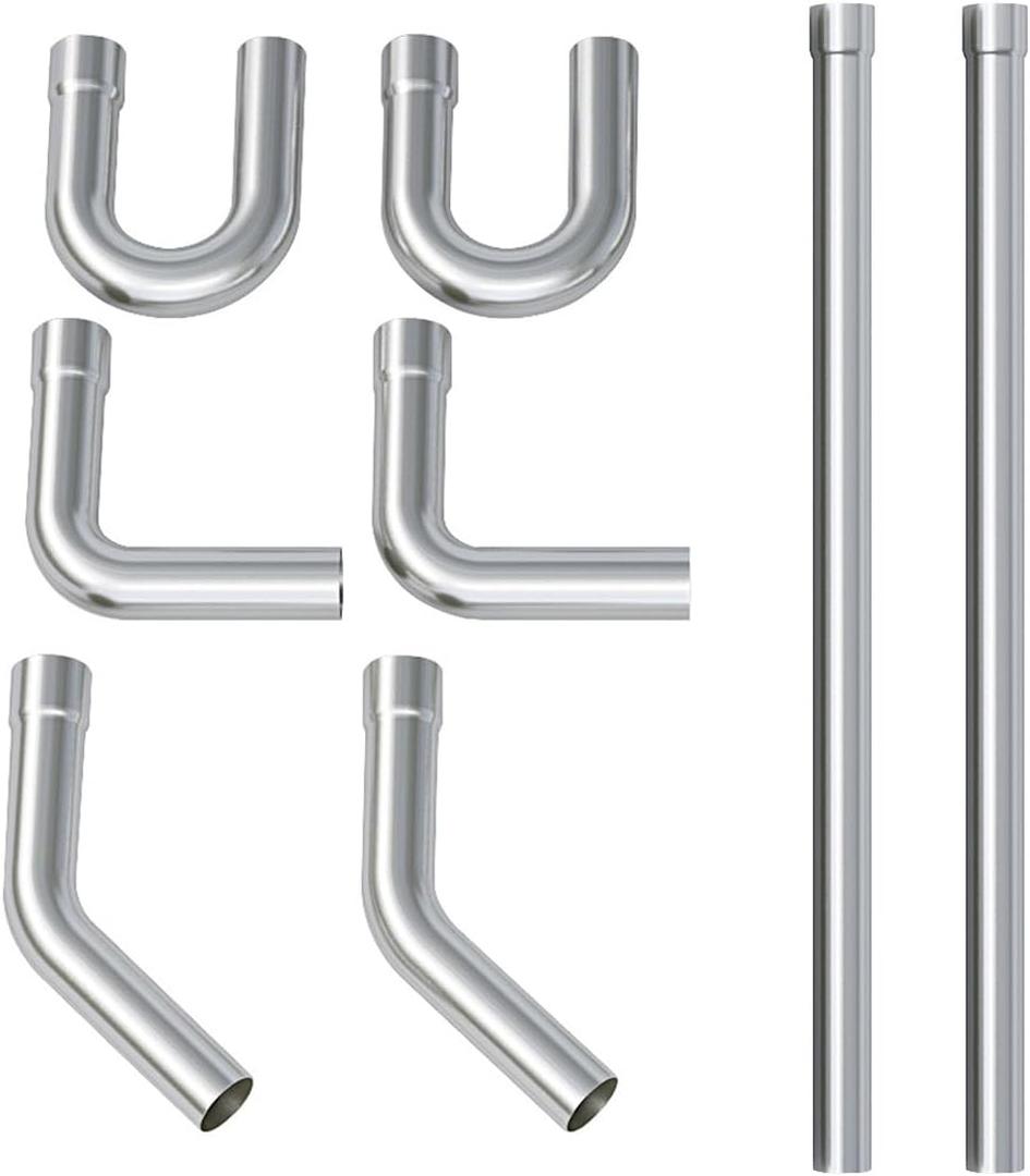 A-KARCK Stainless Steel Mandrel Bends 8 Pcs, 2.25 Inches 304 Stainless Steel Exhaust Pipe DIY Custom Exhaust Tubing Pipe Straight & U-Bend Kit, Universal Fit