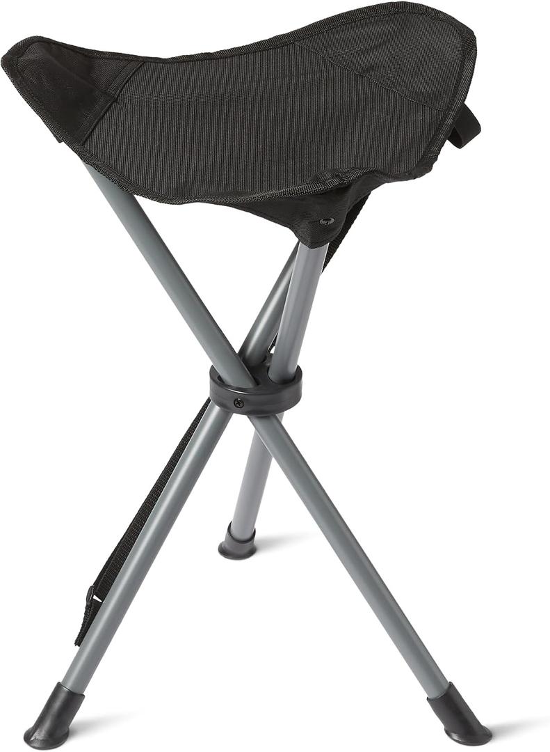 Amazon Basics Portable Camping Stool, Collapsible, Lightweight, for Hiking, Hunting, Fishing, Black, Fold dimension 3.2"D x 3.2"W x 24.4"H