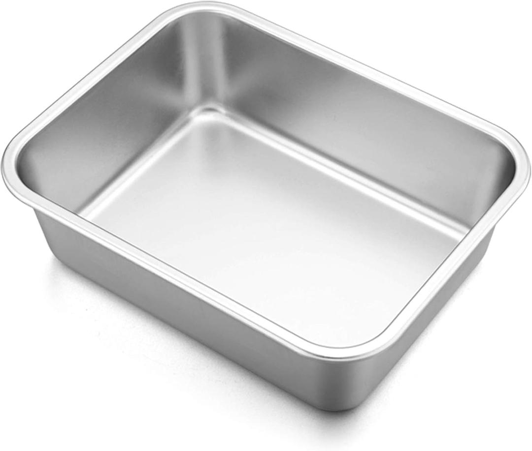 P&P CHEF Lasagna Pan, Rectangular Cake Pan Roaster Pasta Baking Cookie Sheet Pans Stainless Steel, Heavy Duty & Durable, Oven & Dishwasher Safe, 10.7" L x 3.2" H