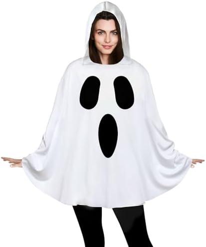 Oskiner Ghost Costume for Adults,White Ghost Poncho Hooded Cape,Spooky Halloween Costume for Women