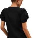 SweatyRocks Women's Summer Short Puff Sleeve Tee Top Round Neck T-Shirt (Beige)