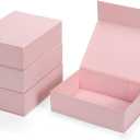 Ditwis 4 Pack 10.5x7.5x3.1 Inches Gift Boxes with Magnetic Closure Lids, Pink Magnetic Box for Wedding, Groomsmen Bridesmaid Proposal, Birthdays, Mother's Day
