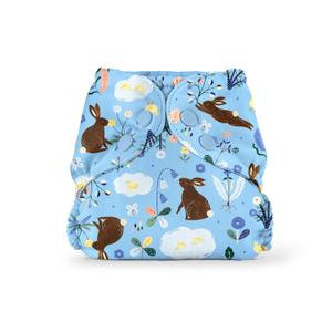 Esembly Cloth Diaper Cover - Reusable Swim Diaper, Waterproof, Breathable - Adjustable Outer Layer Over Absorbent Inner for Blowout Protection - Bunnies, Size 2 (18-35lbs)