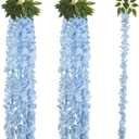12PCS Light Blue Wisteria Hanging Flowers 6.4FT Artificial Hanging Wisteria Flowers for Decoration for Wedding Arch, Backdrop, Garden Party Decor (Light Blue)