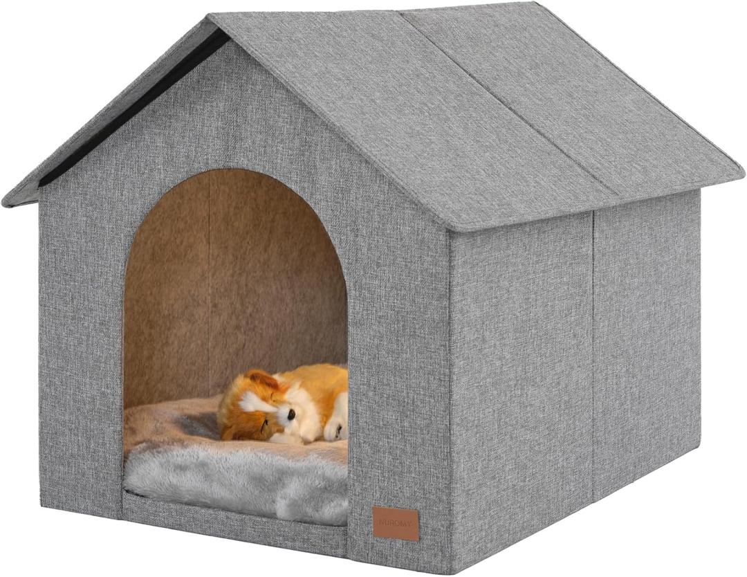 Indoor Dog House for Medium Dogs with Soft Cushion - Semi-Enclosed Warm Cave Bed for Pets Up to 23.6" Long