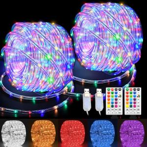 LED Rope Lights Indoor with USB Powered, 66Ft (33Ft X 2 Pack) 200 LED String Lights Outdoor with Remote, 16 Color Changing Rope Lights for Outside Garden Party Wedding Christmas