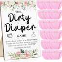 Roowest 51 Pcs Dirty Diaper Baby Shower Games Funny Wooden Sign with 50 Pcs Mini Diapers Cute Felt for Gender Reveal Party Baby Shower(Pink Flower)