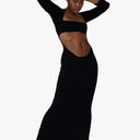 Suillty Women Sexy Hollow Out Bodycon Dress Long Sleeve Backless Belly Cutout Long Dresses for Cocktail Party Festival, Size:M