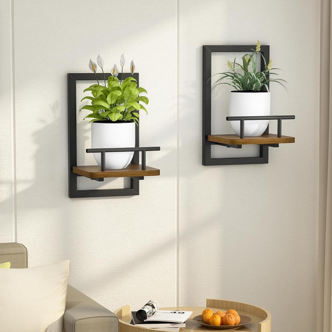 2-Pack Floating Shelves for Indoor Plants, Wall Mounted Storage Shelves for Bedroom, Living Room, Kitchen, Office, Bathroom Decor