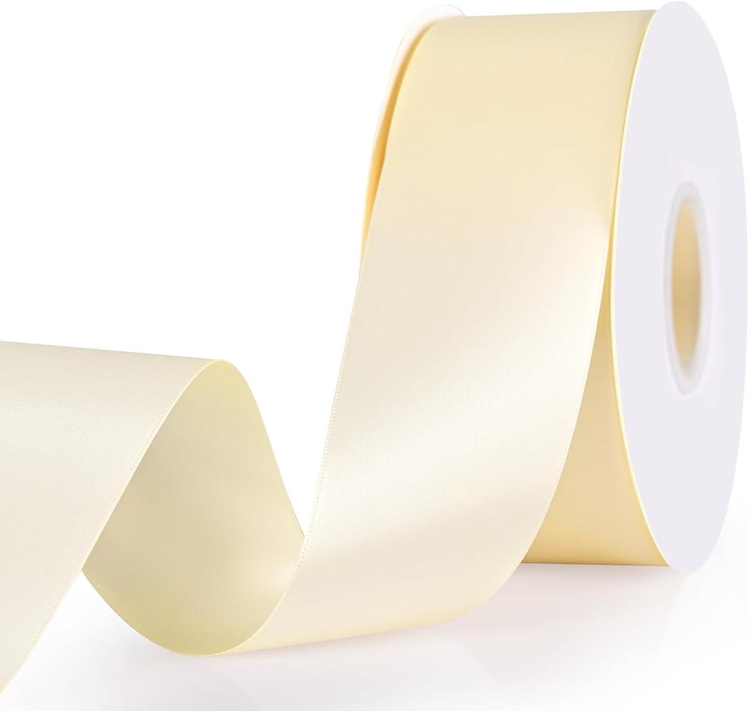Ivory Ribbon, Double Face 2 Inch x Continuous 50 Yards Ivory Satin Ribbon for Gift Wrapping, Wedding Decoration and Floral Bouquets