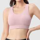 Sports Bras for Women, Criss-Cross Back, Adjustable Wire-Free Medium Support Workout Bra with Removable Cups (Large, Pink - 3 Adjustable Hook)