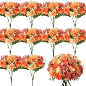 Tigeen Artificial Flowers Artificial Peonies Silk Flowers Faux Peony Fake Peony Silk Hydrangea Bouquet for Wedding Table Centerpiece Floral Vase Decor(Bright Orange,24 Bundles)
