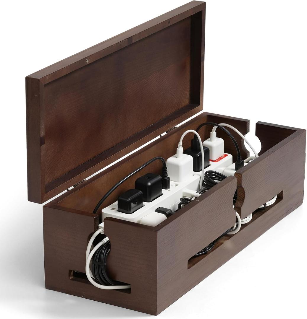 Wooden Cable Management Box Modern Wire Organizer Box & Power Strip Cover for Home or Office | Large Cable Hider for Wires, Chargers & Extension Leads Home Organization Storage