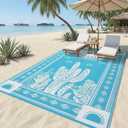 Garvee Reversible Cactus Outdoor Rug 8x10 for Patio, Waterproof Outdoor Area Rug, Modern Desert Botanical Indoor Outdoor Rugs, Plastic Straw Rug for RV, Camping, Deck, Teal Blue
