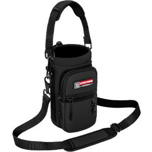 NATURE PIONEOR Water Bottle Holder with Strap,Water Bottle Carrier Bag Sling Sleeve with Adjustable Shoulder Strap & Handle and Large Phone Pocket for Walking,Hiking,Travelling for 25oz/32oz/40oz/64oz (Night Black)