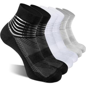 IRAMY Compression Ankle Support Socks Coolmax Wicking Cushioned Athletic Plantar Fasciitis Relief Men Women 2/3/6 Pairs (Small, Black+white+grey-3 Pairs)