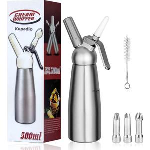 Professional Aluminum Whipped Cream Dispenser Cream Maker 500mL (1 Pint) for Desserts Gourmet Cream Whipper with 3 Decorating Nozzles- N2O Chargers (Not Included)