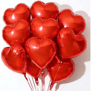 10Pcs Red Foil Heart Shaped Balloons 18 Inch Heart Mylar Balloons For Baby Shower Wedding Valentine Decorations Love Balloons Party Decorations