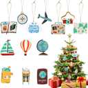 26 Pieces Christmas Ornaments Travel Themed Party Decorations Set Luggage Passport Camera Christmas Wooden Hanging Decors with Rope for House Xmas Tree Decorations Party Supplies (Stylish Style)