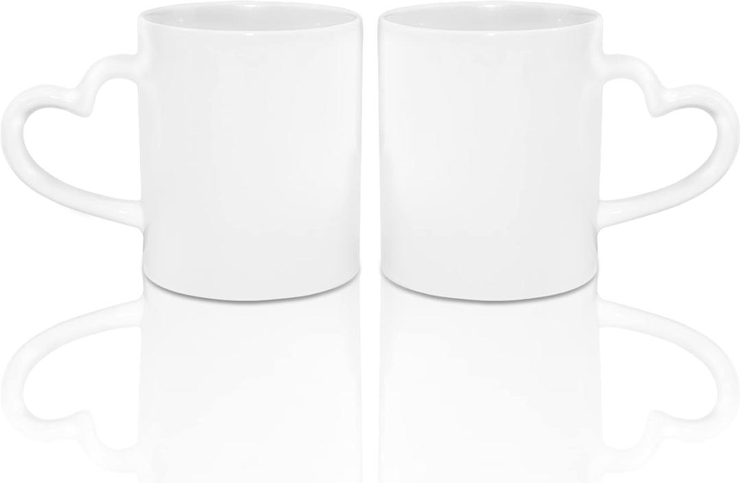 MR.R Sublimation Blanks Dishwasher White Ceramic Coffee Mugs 11oz Blank Ceramic Classic Drinking Cup Mug with Heart Handle For Milk Tea Cola Water, Set of 2