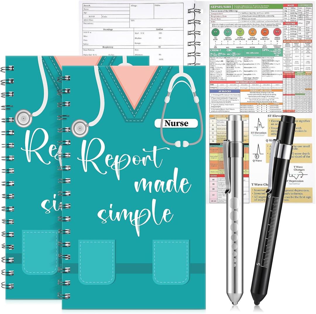 Pajean 4 Pcs Nurse Report Sheet Notebooks with Medical Pens Light Made Simple Pocket Journals Spiral Essentials Notepads for Nurse Appreciation Gifts Rn Student Clinical Supplies(Tall)