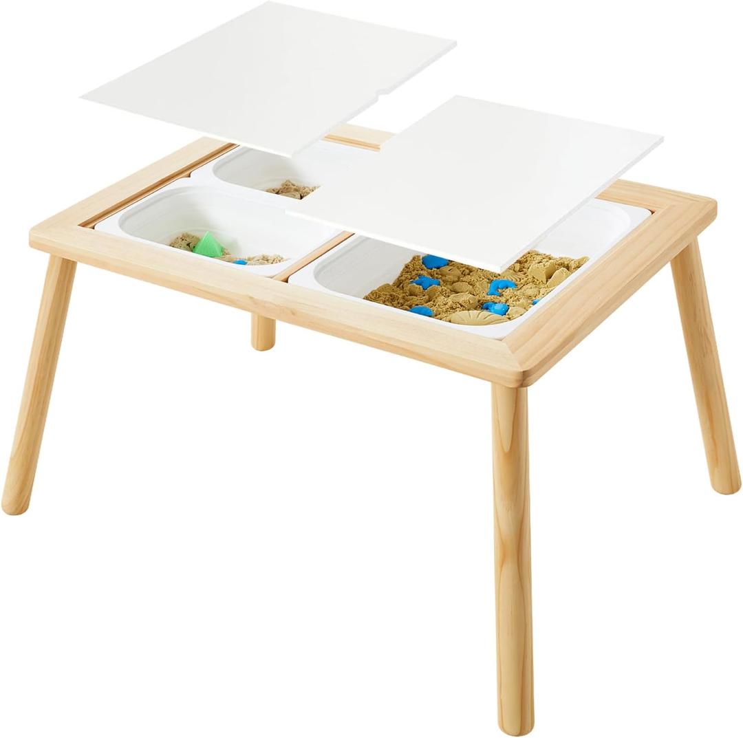 Asweets Sensory Table for Toddlers, Indoor Table with Storage Bins, Kids Play Activity Desk for Boys Girls Gift, 29''L x 20''W x 21''H, (3 White Bins) (1 Large Bin + 2 Small Bins, White Bins)