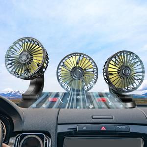 Crethinkaty 12v Car Cooling Three-Head Fan, 360° Rotation, 2-Speed Adjustable, 51-Inch Cord Length, Portable Car Cooling Fan For Suv, Rv, Vehicle, Boat, Golf