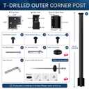 Side Mount Inner Corner Post 42" (Post Body 47.6"), Fixed Top Three Side Drilled Corner Post Cable Railing, Black Stainless Steel 304 Fascia Mount Metal Post with Inner Terminal & Cable Grommet