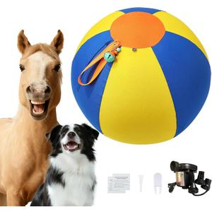 22" Herding Ball for Dogs with Bell Yellow & Blue Dog Ball for Large Dogs, Dog-Visible Colors, 900D Oxford Fabric, Non-Chew Interactive Dog Toy for Outdoor Training & Exercise with Air Pump Included
