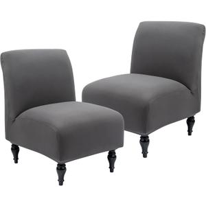 Iauddy Armless Accent Slipper Chair Cover Slipcover,Stretch Spandex Removable Non-Slip Silp Cover for Accent Chair Without arms Furniture Protector for Living Dining Room(Dark Gray, 2)