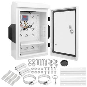 Outdoor Electrical Box with Thermostat and Fan, One-Piece Ventilation Design, Galvanized Steel, Aluminum Rear Beam, IP65 Waterproof,Wall/Pole Mounted (15.7"x11.8"x5.9")