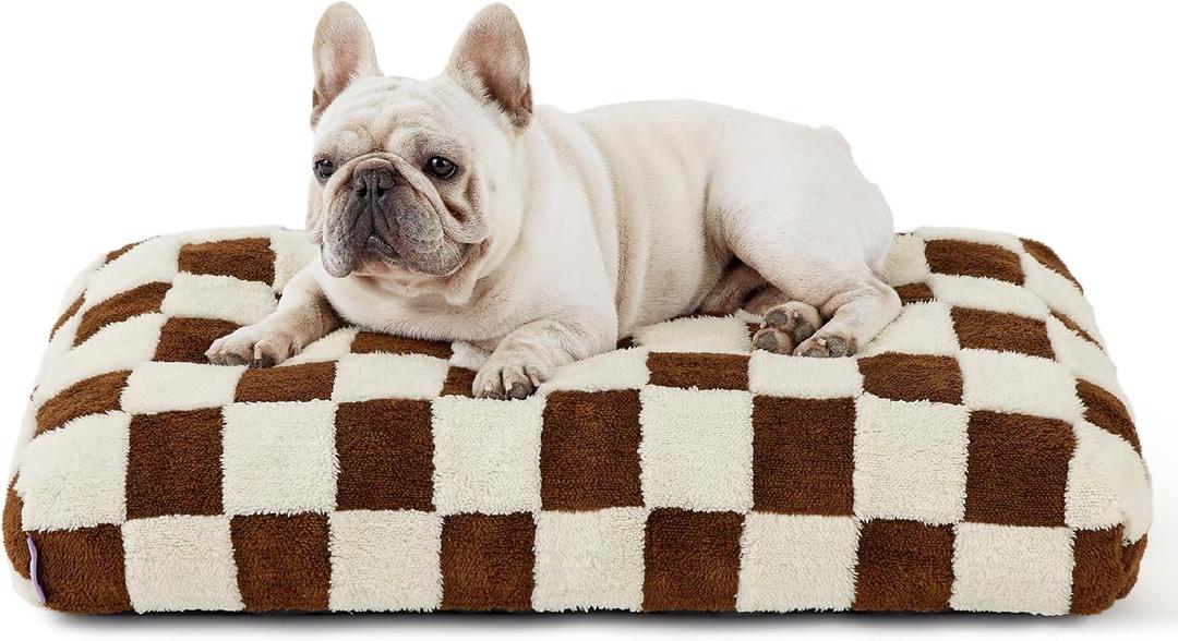 Lesure Dog Beds Medium Size-Thick Shredded Chopped Foam Pet Bed Indoor with Removable Cover, Cute Modern Fuzzy Plush & Anti Slip Bottom, Brown (30.0"L x 20.0"W x 4.0"Th)