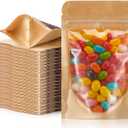 AmazingSpark 300 Pcs Kraft Bags with Window 4" x 6" Clear Front Pouches Resealable Zipper Food Brown Stand up Bags Bulk Bakery Coffee, Bean, Snack Storage Packaging Pouch for Home or Small Business