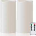 Amagic 2 Pack 8" x 4" Outdoor Plastic Electric flameless Candles with Remote Control and Timer, Battery Operated Flickering LED Pillar Fake Candle for Home, Wedding Decor, Ivory