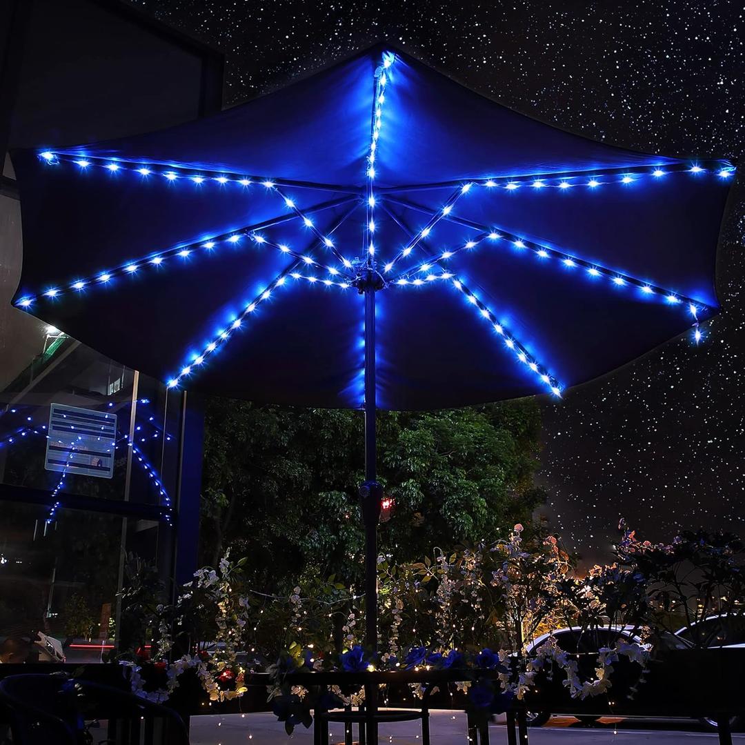Patio Umbrella String Lights with 16 Color Changing and 12 Modes, Remote Control 104 Ultra Bright LED Beads Waterproof Battery and USB Operated with 8 Light Strings for Patio Umbrellas Camping Tents