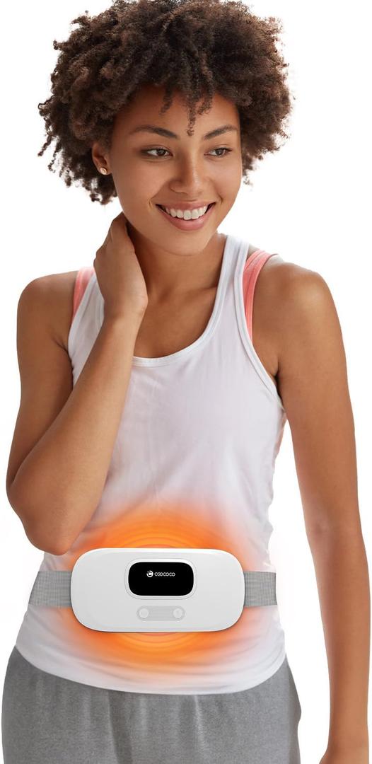 CooCoCo Portable Heating Pad for Period Cramps, FSA HSA Eligible, Cordless Waist Belt for Menstrual Cramp Relief, Fast Heat Pad with 4 Heat Levels and 4 Vibration Modes, Gifts for Women Girl, White