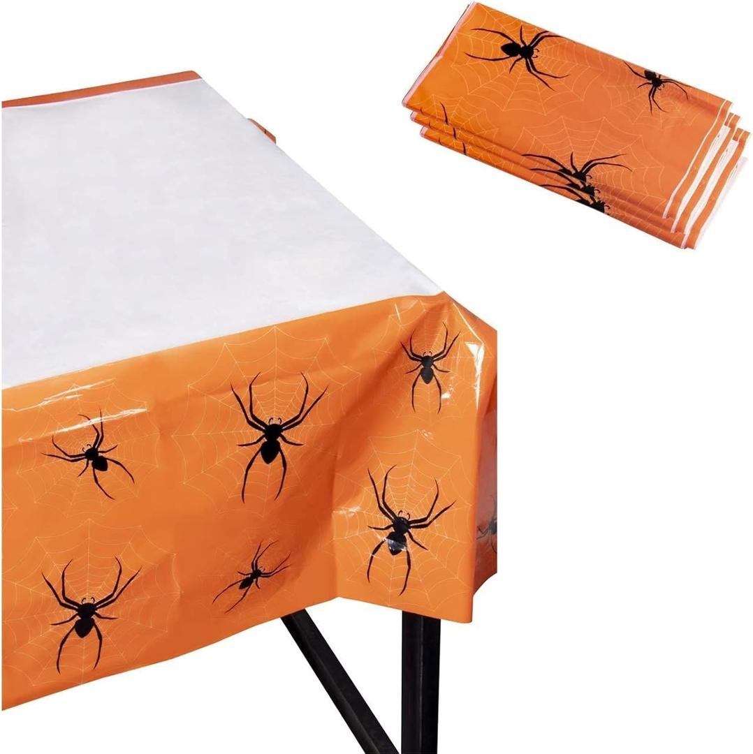 Juvale 3-Pack Halloween Plastic Disposable Tablecloth, 54 x 108 Inch, Spooky Spiderweb Rectangular Table Cover for Party Decorations - Table Cloth