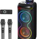 Karaoke Machine with 2 Wireless Microphones for Adults, Big Bluetooth Party Speaker with LED Disco Light, Support TWS/USB/AUX/TF Card Input, Perfect for Outdoor, Home, Stage Subwoofers