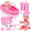 deAO Baby Doll Set 12 Baby Doll Playset with Portable Bassinet Bed,Backpack,Feeding Baby Doll Accessories for 3 4 5 6+ Year Old Girls