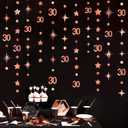 Rose Gold 30th Birthday Decorations Number 30 Circle Dot Twinkle Star Garland Metallic Hanging Streamer Bunting Banner Backdrop for Her Dirty 30 Year Old Birthday Thirty Anniversary Party Supplies